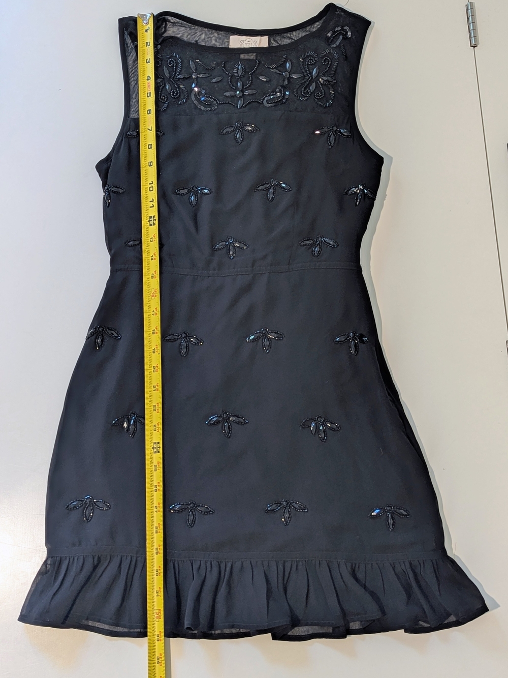 NFC 721 Black Beaded Mini Dress Small Mesh Sequin Ruffle Hem Party Cocktail - Picture 7 of 7